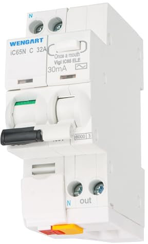 Wengart RCBO Disjoncteur de courant d'erreur AC 230 V 1P+N 6-32 A 30 mA Protection contre les surintensités + Disjoncteur différentiel pour assurer la sécurité familiale (6 A)