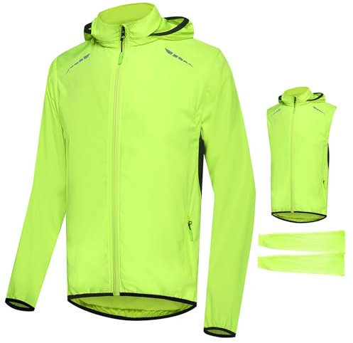 MODRYER wasserdichte Fahrradjacke Für Herren Leicht Atmungsaktiv Fahrrad Regenmantel Winter Thermojacke Hi Viz Winddichtes Fahrrad Oberteil Für Reiten Laufen Mountainbike Rennen,Green-5XL