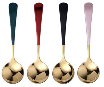 cuillère de dessert, fourchette de gâteau, Cuillères originales Cuillères à dessert Cuillères à soupe en acier inoxydable Tête ronde colorée Gâteau à la crème glacée Dessert Café Cuillère à mélanger V