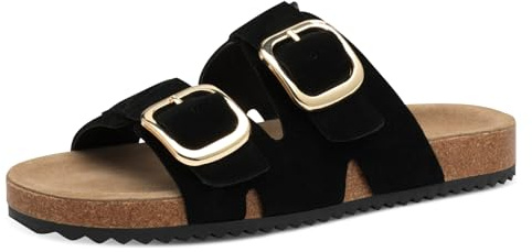 s.Oliver Damen Pantoletten aus Leder mit Schnallen, Schwarz (Black), 38 EU