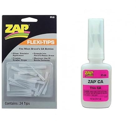 ZAP PT09 Super Thin CA 1/2oz AND PT21 Flexi-Tips Glue Applicators (24), Suitable for Fibreglass, Balsa Wood, China, Cloth, Pottery and Rubber