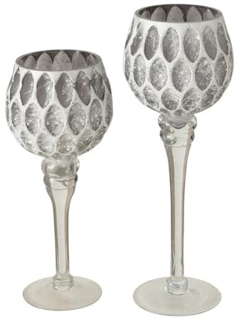 ReWu Windlicht 2er-Set Minou Glaskelch Teelichthalter Kerzenhalter Weiß Grau Windlichthalter Glas Metallic Deko Wohndekoration