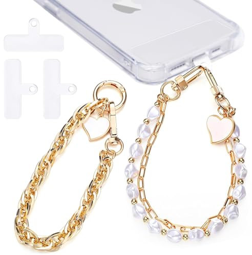 Mrltau 2 Pcs Handykette Perlen zum Umhängen mit 3 Pcs Handy Patch, Handykette Kurz, Handykette Universal, Handytasche zum Umhängen Damen, Phone Charm, Phone Charm, Phone Strap