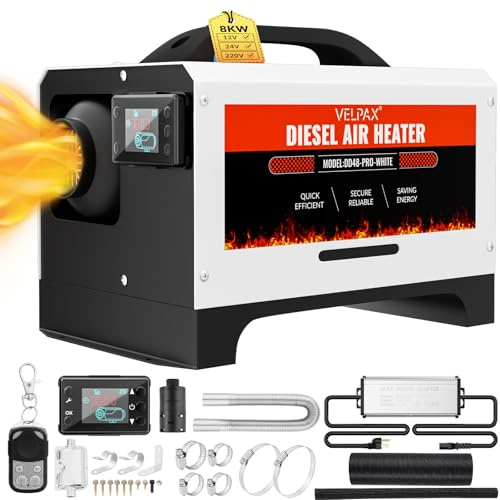 Chauffage diesel 5 kW 12 V/24 V/220 V portable avec télécommande pour tente, van, garage (blanc)