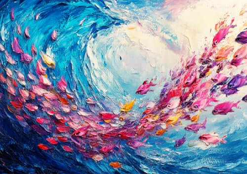 CALVENDO Poster 59,4 x 42,0 cm Querformat Schwarm bunter Fische| Bilder, Kunstdruck, Wandbild, Wanddeko, Prints ohne Rahmen