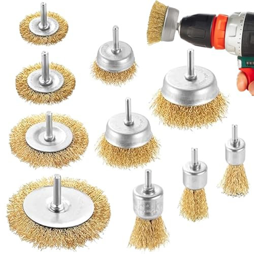 Eleechen 10 Pcs Drill Wire Brush Set, 1/4 Wire Brush for Drill Include Brush Wheel Cup Brush & Tube Brush, Wire Wheel Brush Attachment Wire Brushes for Rust Removal Cleaning Stripping & Abrasive