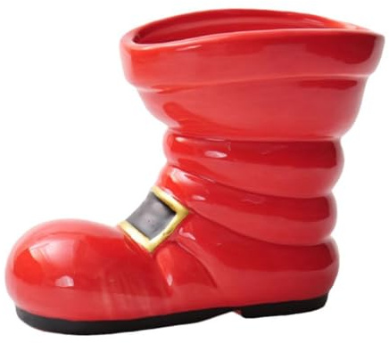 Christmas Red Vase | Festive Planter for Christmas | Vase with Santa Boots | Christmas Plant Holder, Red Planter with Santa Boots 15 x 7 x 12 cm for Living Room, Kitchen