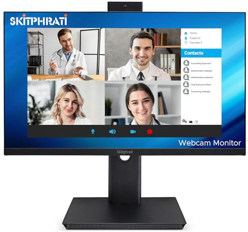SKitphrati Monitor de cámara web de negocios de 23.8 pulgadas, monitor IPS 1080P 75HZ, monitor de videoconferencia, cámara web ajustable integrada de 5 MP, matriz de micrófono, altavoces, cuidado de