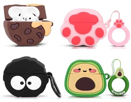 (4 Packung) Silikon Hülle für AirPods 4 Ohrhörer(2024), XMBYGY Cartoon Aufladung Stoßfeste Schützende Kopfhörer Abdeckung mit Schlüsselbund für AirPods 4th Erzeugung (CATpk+AVO+BKelf+BearCK)