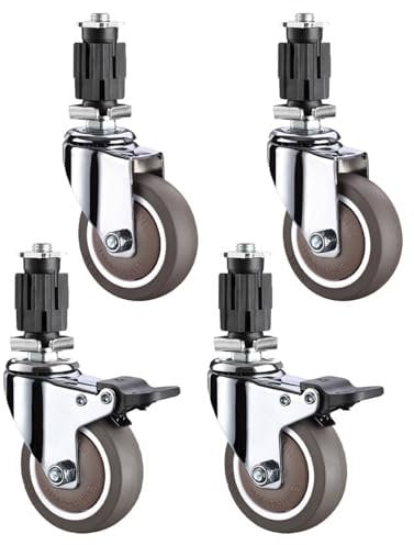 Brake Silent Casters Swivel Stem Casters Wheels, Load 180kg, 25mm Or 30mm Black Sleeve for Installing Stainless Steel Square Tube Furniture Legs, Rubber Rotating Casters for Trolleys(30*30mm square sl