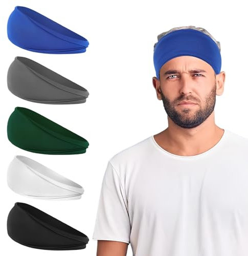 Stirn Schweißband, 5 Stück Sport Stirnbänder Für Damen Und Herren, Haarband Herren, Haarband Sport, Stirnband Schwarz Für Workouts, Fussball, Jogging, Laufen, Radfahren, Yoga