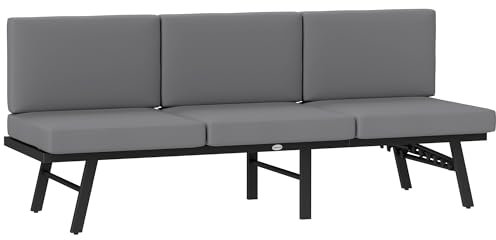 Outsunny 3-in-1-Gartensofa umwandelbar in 3-Sitzer-Sofa, Chaise Longue oder 2-Sitzer-Sofa mit Beistelltisch, 5-Positionen-Liegesofa für draußen mit Kissen, grau