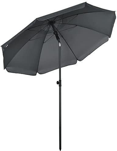 Outsunny Sonnenschirm Strand Ø180 cm UV 50+ windfest stabil Strandschirm mit UV-Schutz sturmfest Balkon-Schirm faltbarer Gartenschirm sicherer Sonnenschutz für Reisen Strand Balkon Camping Dunkelgrau