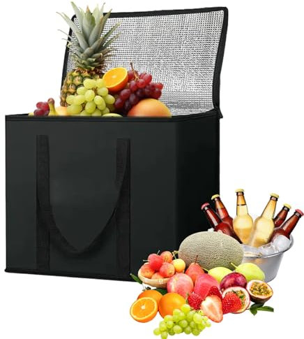 30L Cool Bag Large Cooler Thermal Food Delivery Bag, Reusable Grocery Shopping Bag Keep Food Hot or Cold with Zipper Closure, Stands Upright Collapsible Box for Camping, BBQ, Shopping, Grocery, Picnic