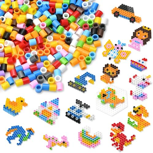 FEMBW Bügelperlen Set Groß, 1500 Stück 10mm Bügelperlen XL Steckperlen für Kinder ab 3, mit Platten, 16 Muster(4 Themen) und Bügelpapier, 12 Farben Bastelperlen Kreatives Perlenset Geburtstag Geschenk