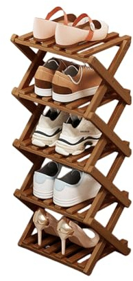 XUDREZ Étagère à chaussures pliante en bois, organisateur de rangement en bambou peu encombrant, sans installation, support étroit pour chaussures pour petits espaces et coins