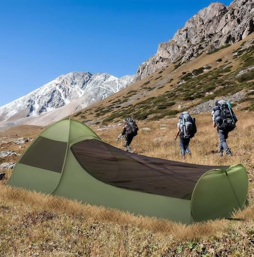 Tragbarer Outdoor Camping Bivy Shelter, Quick-Open Design, Moskitonetz-Schutz, Armeegrün