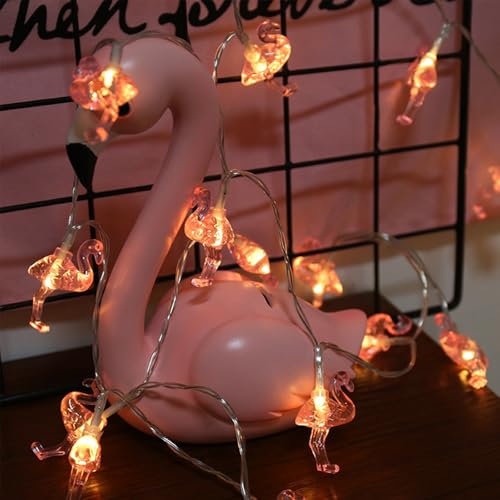ENLACE Lichterkette Flamingo, 3M 20 LED 3D Kristall Rosa Flamingo Lichterkette Batteriebetrieben, Sommer Lichterketten für Hawaii Party, Sommerpartys, Strand Deko, Innen und Außen