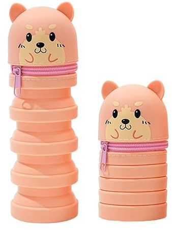 DGTSYAL Silikon Federmäppchen Hund stehend – Süßes Mäppchen für Mädchen & Jungen, Kawaii Stiftehalter zum Hinstellen als Stifteetui für Schule & Büro, Pastellgelb