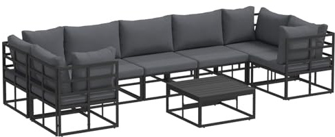 vidaXL Garden Sofa Set 8 pcs Black Aluminium, Versatile Outdoor Arrangement, Customizable Furniture, Weather-Resistant Set, Cushioned Seating, Cozy