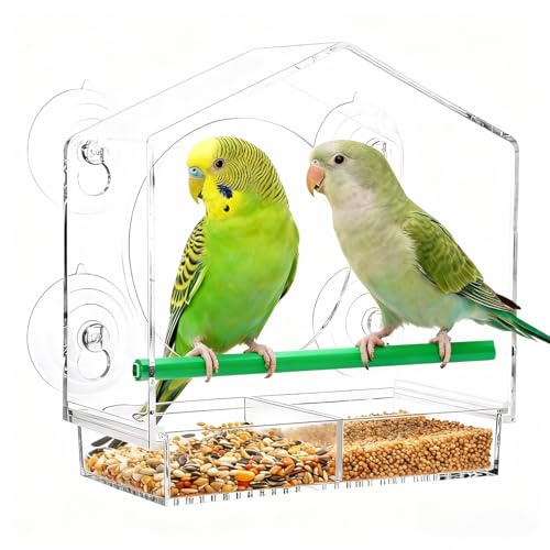 MxSplorion Window Bird Feeder, With Strong Suction Cups And Removable Seed Trays with Drainage Holes, Clear Bird Feeders For Small Birds, As Bird Watching Gifts, Birdhouse Shape Design
