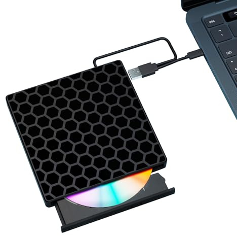Vlio External CD DVD Drive for Laptop USB 3.0 Type C Slim Portable Player | CD DVD RW Writer Reader Burner, Optical External Disk Drive for Desktop, PC, Mac OS, Windows 11/10/8/7/XP/2003/Vista