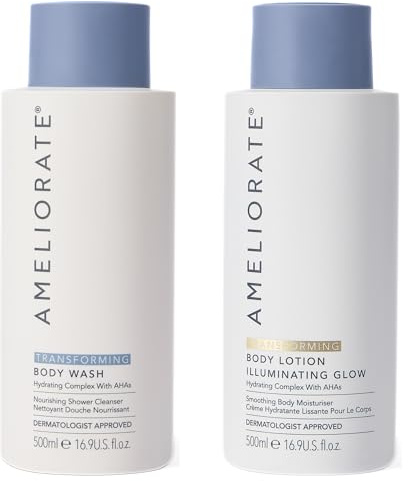 AMELIORATE Glow Boosting Duo | Includes Illuminating Glow Body Lotion & Body Wash | For KP & Dry Skin | Dermatologically Approved & Made in the UK