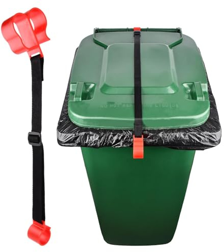 Trash Can Lid Lock, Universal Trash Can Lock Adjustable Animal-Proof Security Strap, Wheelie Bin Lid Locks Security Strap Bungee Cord Belt for Outside Raccoons Squirrels & Wind