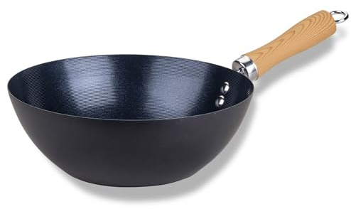 Fackelmann Wok-Pfanne Ø 26 cm – Karbonstahl mit 2-facher Antihaftbeschichtung, ergonomischem Bambusgriff, extra hoher Rand, PFAS-frei, Hitzebeständigkeit: +160 °C, Induktionsgeeignet