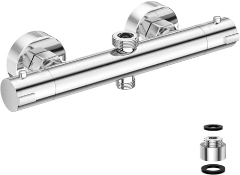 LADOKEE Mitigeur Douche Thermostatique Double Trou, Laiton, Anti-Brûlure