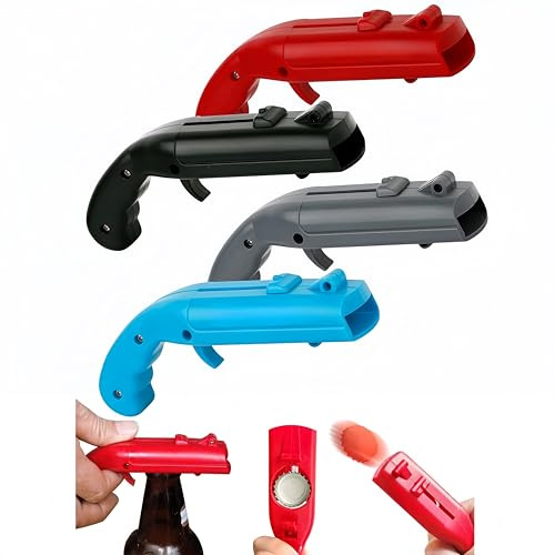 4 Stück Cap Gun Flaschenöffner Pistole,Lustige Schuss Flaschenöffner mit Kronkorken-Spiel,Biergeschenk für Männer,Party & Bar Zubehör,Home Shooter (4 Stück)