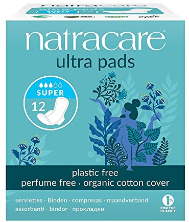 Natracare Ultra Pads with Wings Super, Organic Cotton Cover (12 Pads)