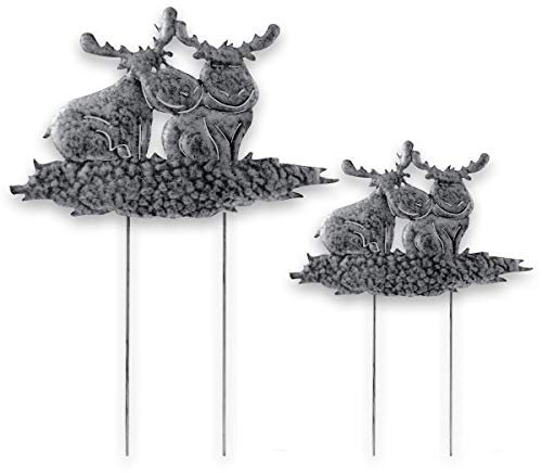 MW Handel 2er-Set weihnachtliche Metallstecker Silber(Elche)