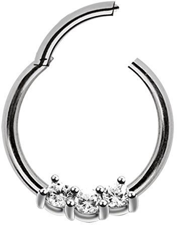 Piercing Ring Smooth Segment Clicker mit Stein, 316l Stahl in 1,2 x 6 mm