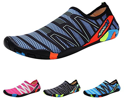 PADGENE Chaussons Plongée Aquatiques Chaussures d'eau à Pieds Nus Plage Natation Surf Yoga Sport Eté Respirants Antidérapant Séchage Rapide pour Adulte Unisexe Homme Femme (Bleu Clair, Taille 44)