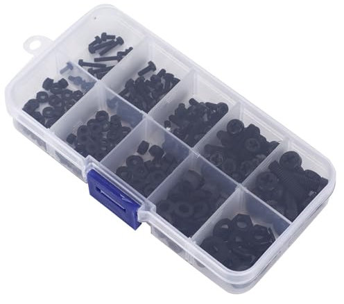 Nylon Schraube Mutter, 270 Stück M2 M2.5 M3 M4 M5 Nylon Schraube Mutter Set Unterlegscheibe Sortiment Set (Schwarz)