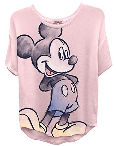 Disney Ladies Mickey Mouse Fashion Shirt - Ladies Classic Mickey Mouse Clothing Mickey Mouse Big Character Tee (Blush, X-Small)