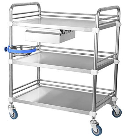 2/3 Layers Servierwagen Edelstahl Serving Lab Trolley mit Becken, Schublade und Geräuschlosem Omnidirektionalem Rad