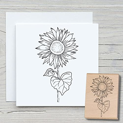 NEWSTAMPS Stempel Sonnenblume Motivstempel groß aus Holz & Gummi zum Karten basteln, Holzstempel, Blumen, Pflanzen, Floral, Wiese, Gräser, Scrapbook, Textilstempel, Deko, Kinder