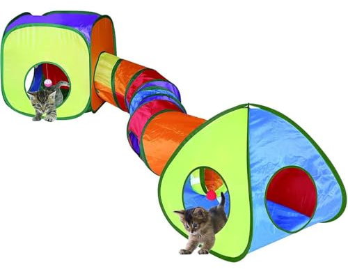 Katzentunnel Spielzeug und Würfel Combo, Katzentunnel für Indoor Katzen mit Spielball, Cat Tube Cat Valentine für Welpe Haustier Kaninchen,Alles in einem Set von 3 Stück