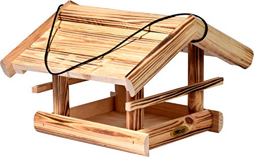 dobar® Green Label 18010FSCe Vogelfutterhaus Quemado hängend - Futterhaus aus Massiv-Holz - Futterstation zum Hängen - Wildvogelfutterplatz - 30 x 34,5 x 22,5 cm - Geflammt