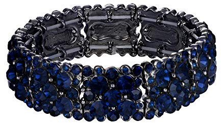 EVER FAITH Damen Runde Österreichische Kristall Elegante Braut Stretch-Armband (Marineblau Schwarz-Ton)