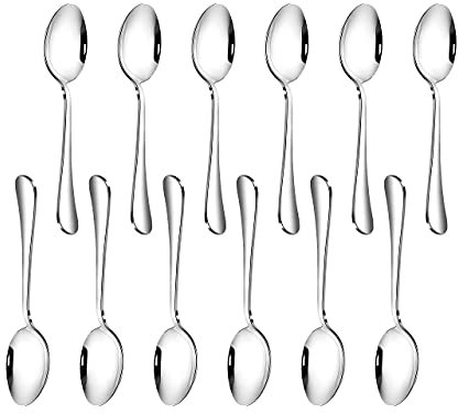 QQ CAT 12 cucchiai da dessert Set 17,78 cm cucchiai da yogurt medi in acciaio inossidabile cucchiai da tavola lucidati a specchio cucchiai da portata ideali per feste a buffet cucina ristorante (F#3)