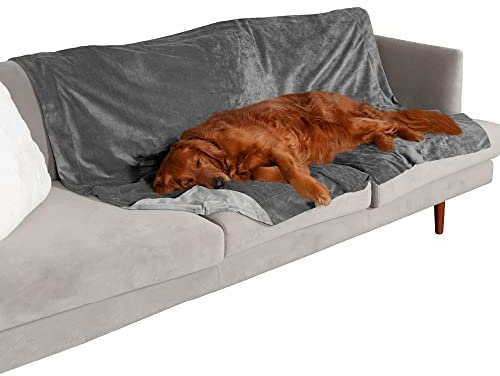 Furhaven XL Waterproof Two-Tone Luxe Velvet Dog Blanket, Washable - Granite Gray, Extra Large