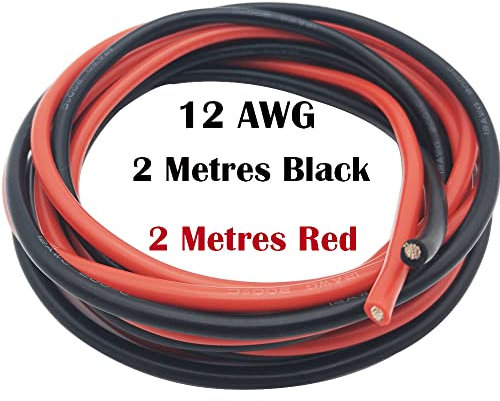 Silikonkabel, CESFONJER 12 AWG Silikondraht, Weich und Flexibel Hitzebeständiges Kabel, Schnell durchlöten für RC-Flugzeug-Autobatterieklemmenkabel (2 Meter Schwarz und 2 Meter Rot)