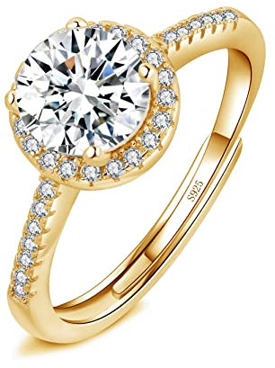 Josfeva Silber Damen Ringe, 925 Sterling Silber Trauringe, Verlobungsringe Damen Gold, Offen Verstellbare Hochzeitsringe mit Rund - Weiß Zirkonia, Antragsringe Eheringe mit Geschenkbox für Liebe Frau