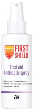 First Shield First Aid Antiseptic Spray, Wound Cleaner, Benzalkonium Chloride for Minor Cuts, Scrapes and Burns – 2 Oz, 1.0 Count, Pack of 1
