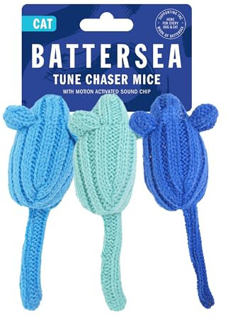 Rosewood Battersea Tune Chaser Mice Cat Toy - Catnip Infused, Interactive Play for Cats & Kittens, Blue, 5cm x 13cm, Engaging and Fun