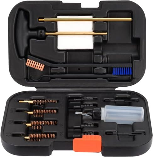BOOSTEADY Kit de Limpieza de Pistolas Modelo Elite para 9mm/.357.22.45.40 Juego Universal de Limpieza de Pistolas Kit de Limpieza de Pistolas Cepillo de Latón con Estuche Portátil, Caza Accesorios