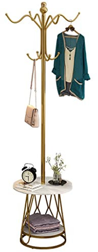 GIZNXBA Standgarderobe Mit Ablage, Metall Garderobenständer Vintage, Kleiderständer Mit 8 Haken, Eingangsgarderobe,Flurgarderobe Für Schals, Taschen (Color : Gold)